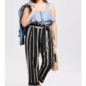Who What Wear Women's Pants Linen Rayon Blend Paperbag Waist  Stripe Size 12